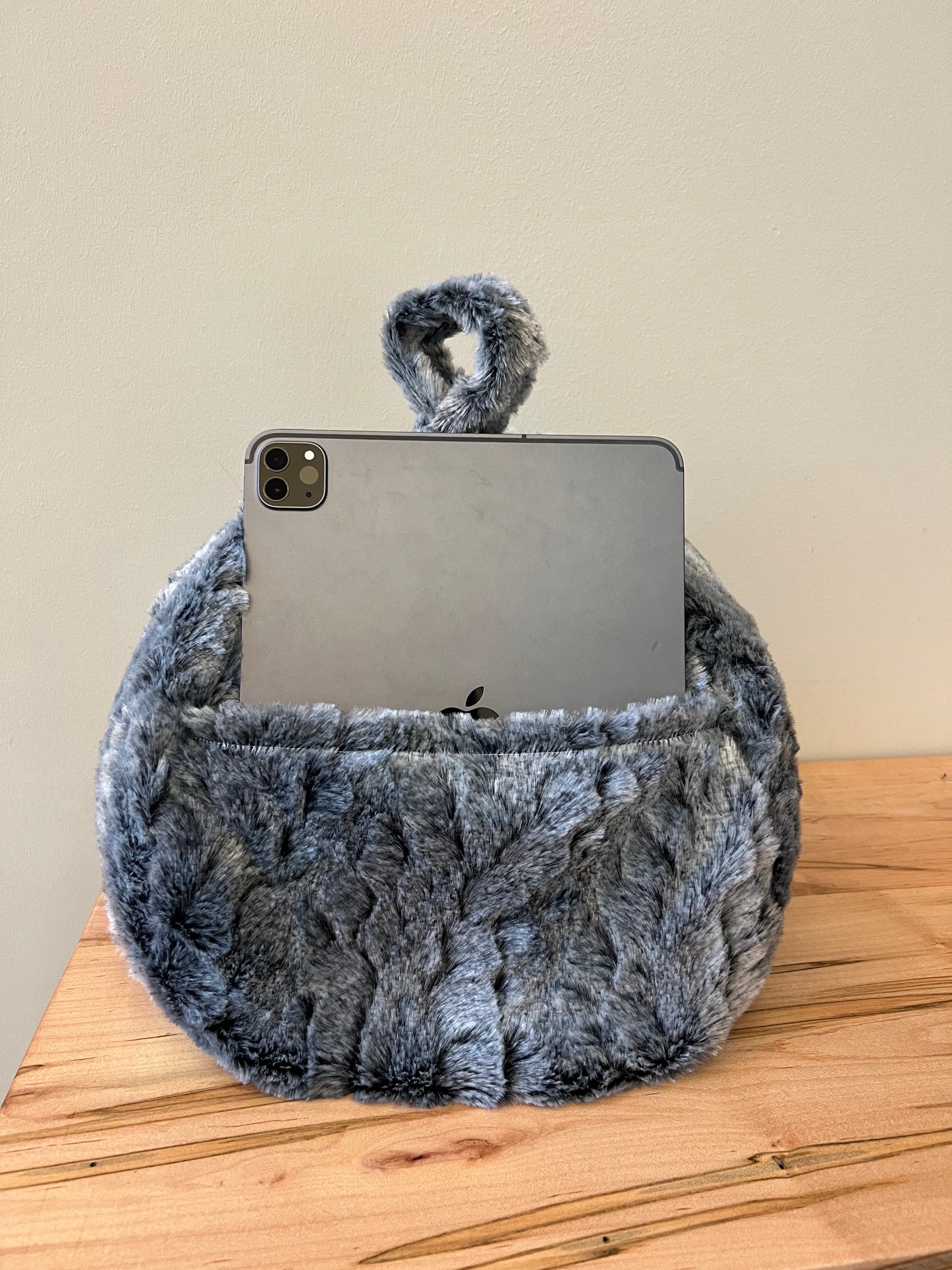 Silver Faux Fur Pouf
